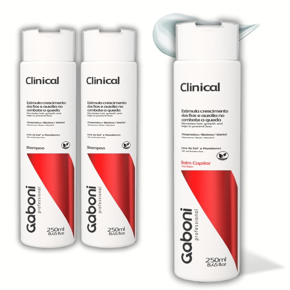 Kit Antiqueda e Fortalecimento - Shampoo (2 unidades) + Balm Capilar (1 unidade) Clinical Gaboni