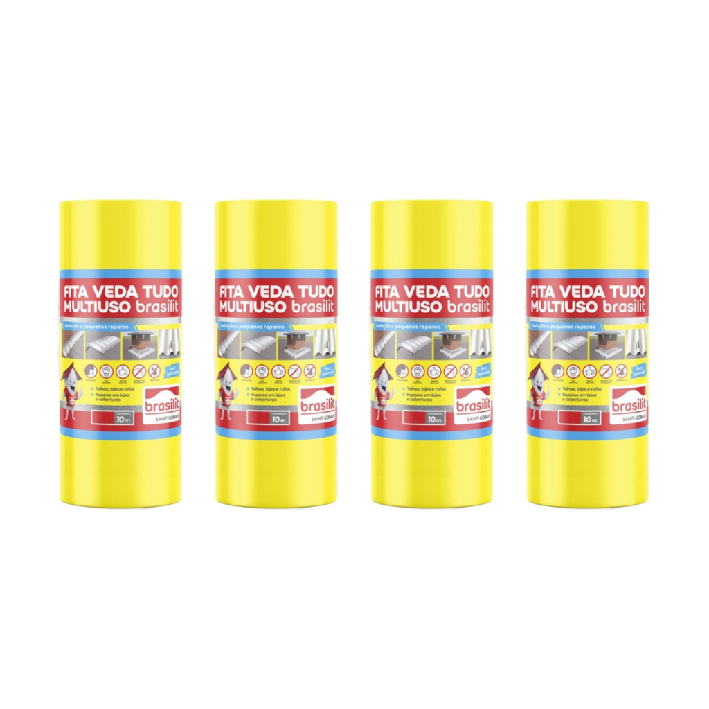 Kit 4 Fitas Brasilit 30cm X 10m Manta Asfáltica Multiuso Telhado Veda Tudo em Oferta na Shopee