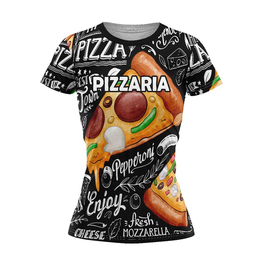 T-Shirt Blusa Malha Casual Feminina Camisa PROFISSÃO PIZZARIA PRETA REF:002