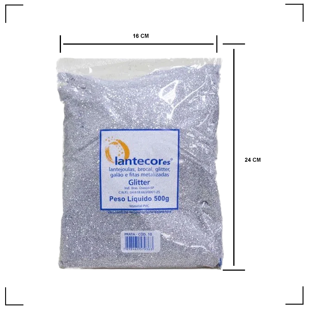 Glitter (brocal) metalizado prata para tintas e artesanato e decoração 500g Brilho