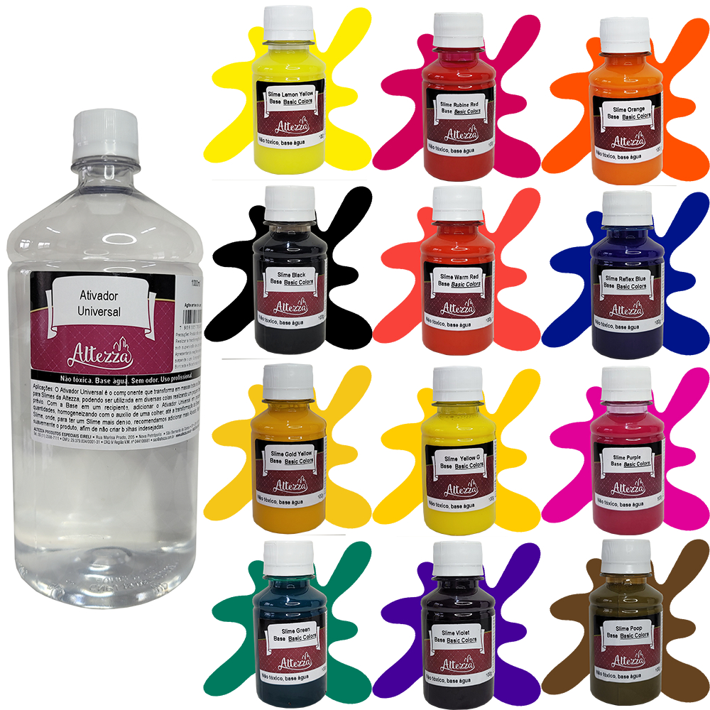 Ativador De Slime 1000ml + 12 Cores 100ml Cada Basic Colors em Oferta na Shopee