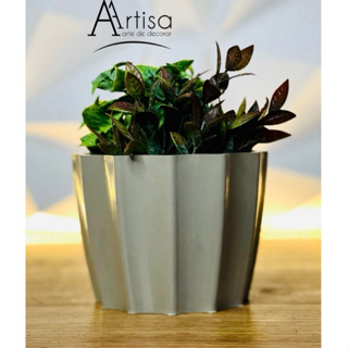 Vaso para plantas decorativos redondo frizado PP estilo fibra de vidro