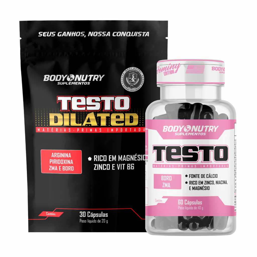 Kit Testo (Zinco, Magnésio, Acído Malico - ZMA) + Testo Dilated c/ ARGININA, 30 cáps - Body Nutry em Oferta na Shopee