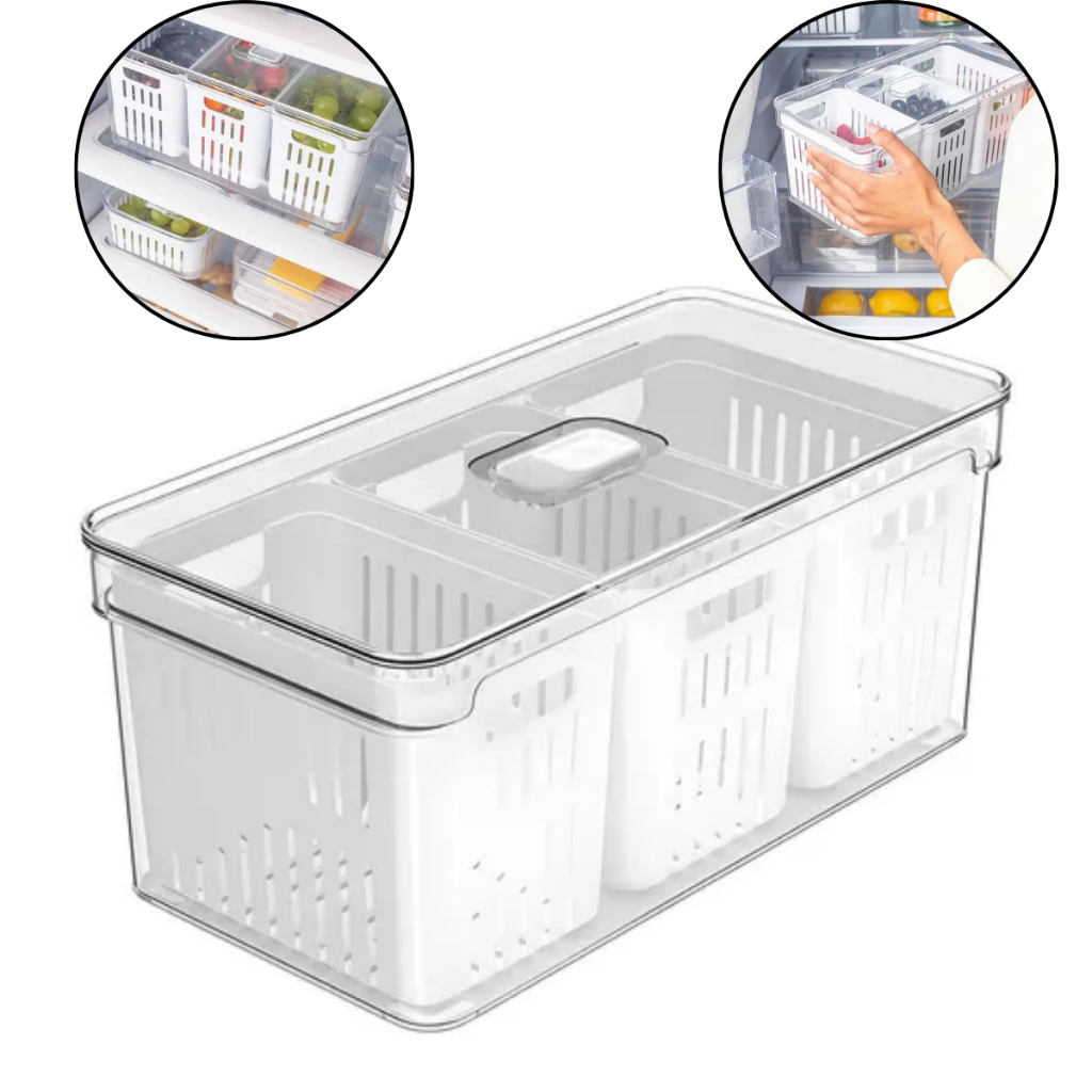 Organizador Plastutti 6,8l Com 3 Cestos Para Geladeira