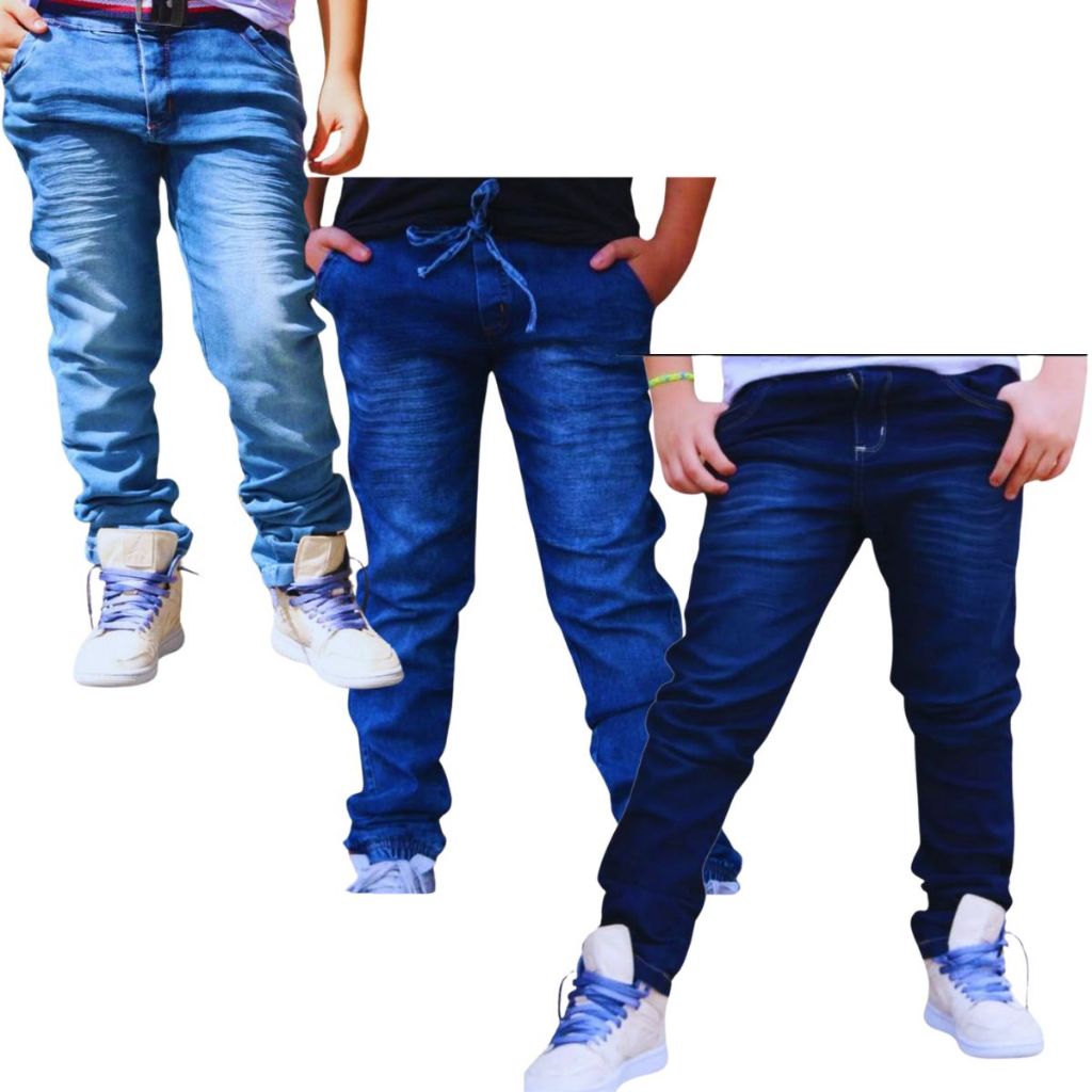 kit calças jeans masculina juvenil meninos com lycra e ajuste interno.
