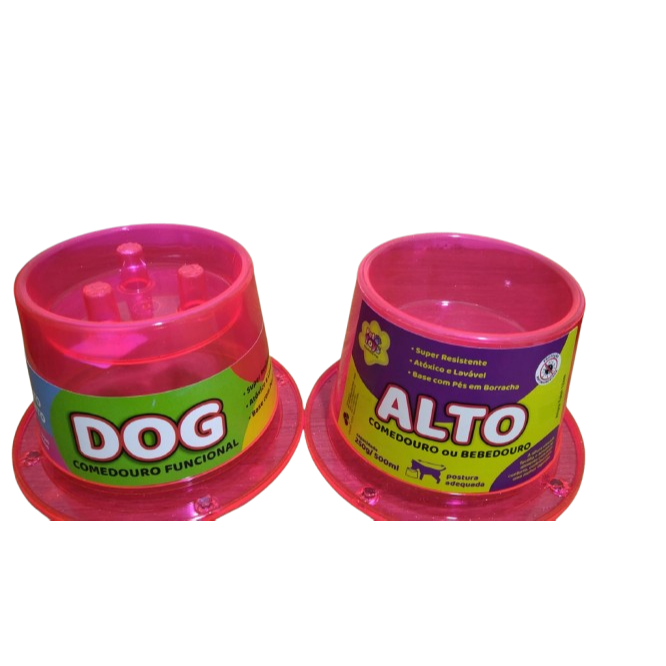Kit Duas Peças Comedouro Funcional Lento 250ml +  Bebedouro Alto 500m Pet Toys Cachorro Antiformiga