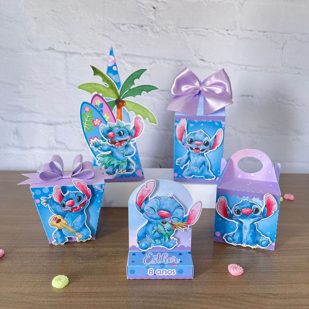 Kit Festa - 20 Lembrancinhas Personalizadas Stitch – Pegue e Monte – caixinhas personalizadas – papelaria personalizada