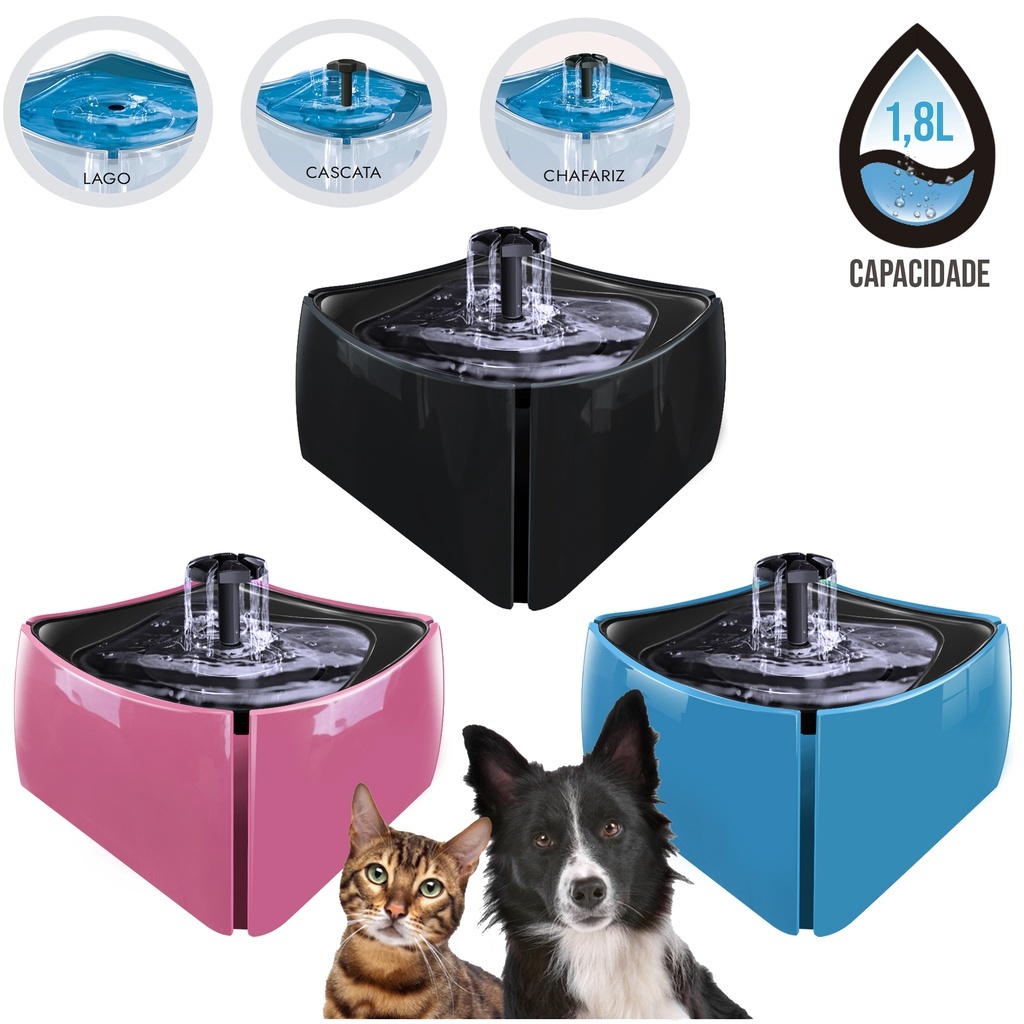 Fonte Bebedouro para Gatos e Cães 1,8L Bivolt com Filtro Purificador de Água