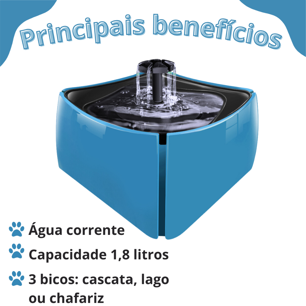 Fonte Bebedouro para Gatos e Cães 1,8L Bivolt com Filtro Purificador de Água