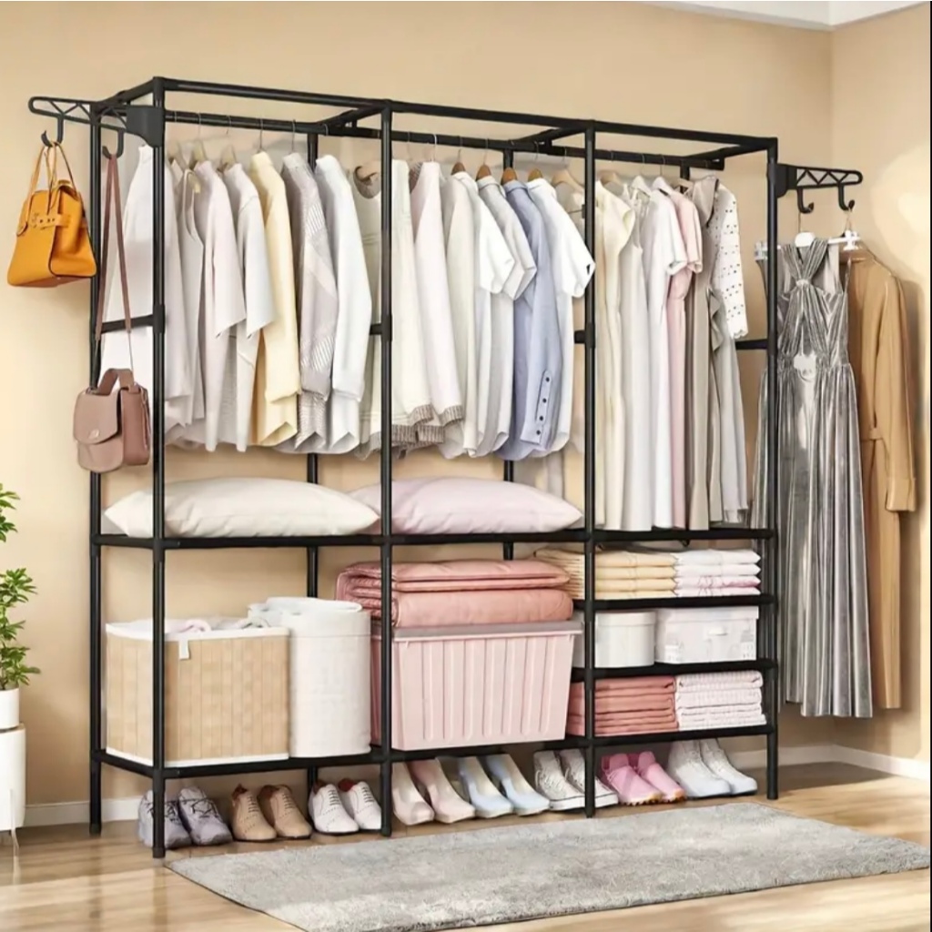 Guarda Roupa Arara Portátil Multifuncional Desmontável Organizador de Aço  2 ou 3 compartimentos em Oferta na Shopee