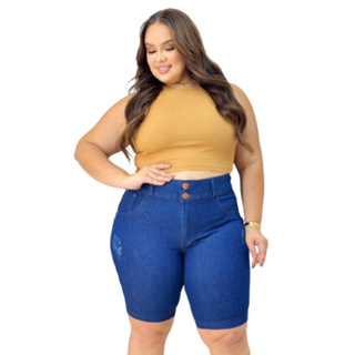 Bermuda Short Jeans Feminino Pedal Plus Size Modelo Curve Elastano 48 ao 64 em Oferta na Shopee
