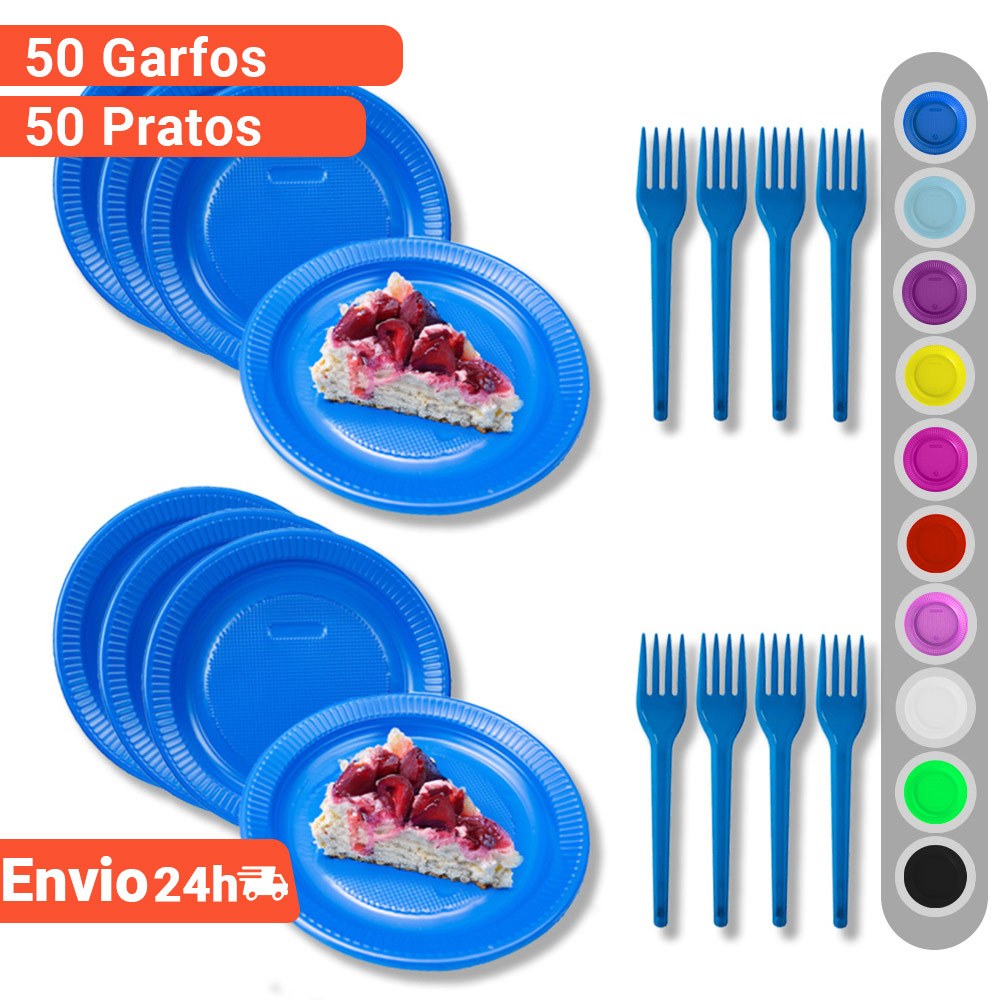 Kit Descartáveis para Festa Garfo e Prato Sobremesa Bolo Festa Econômico 50 pessoas 100 unidades