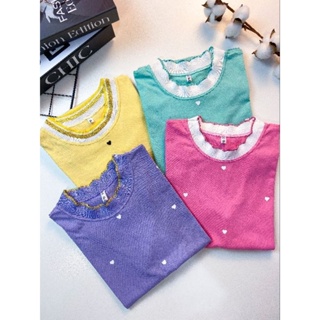 Blusa Tshirt Babylook Camiseta gola detalhe lurex Poa Coração em Oferta na Shopee