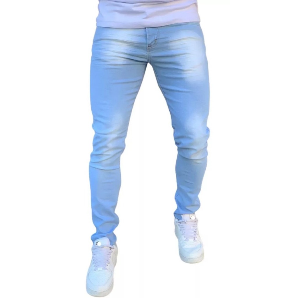 Calça Jeans Super Skinny Masculina Lycra Azul Linha Premium NF
