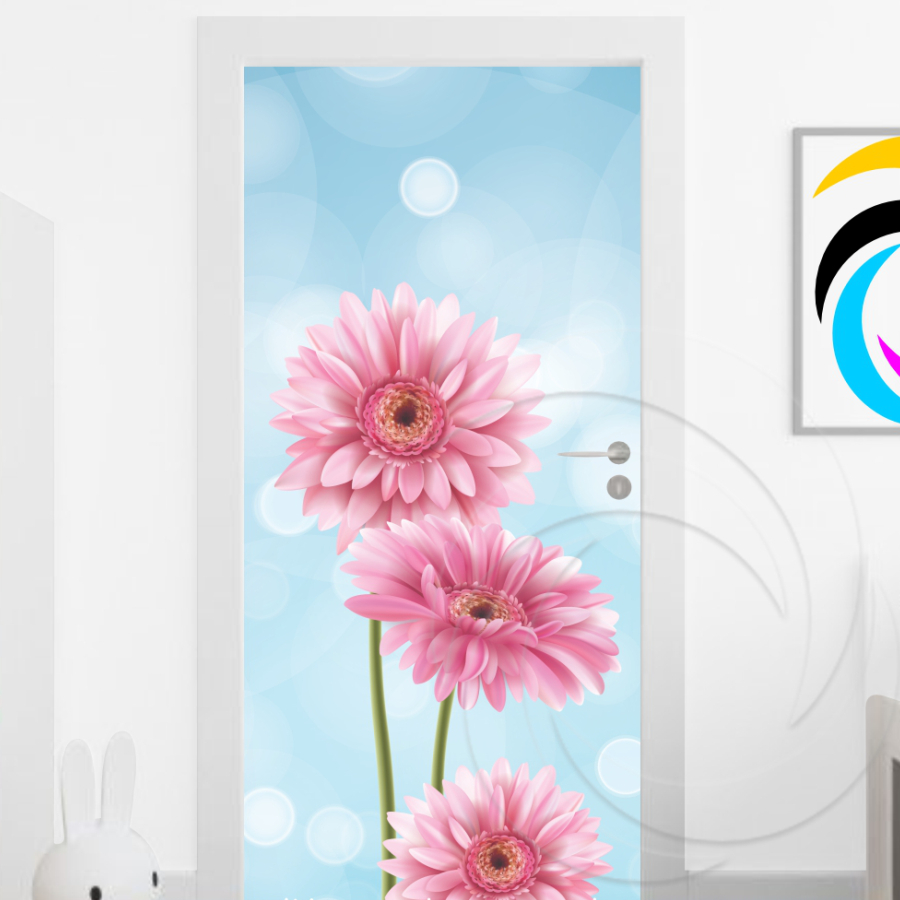Adesivo De Porta De Madeira ou Vidro Decoração Revestimento - Margarida Rosa 01171