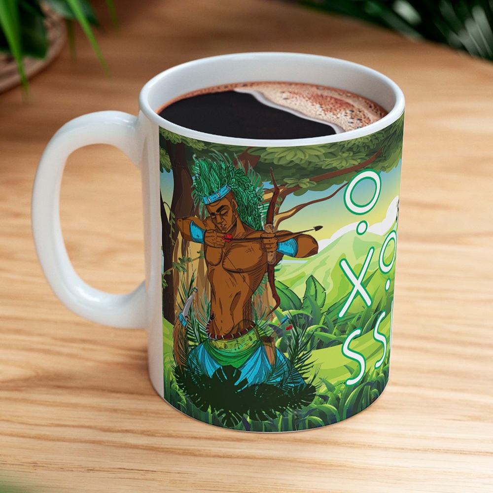 Caneca de Ceramica 325ml Orixa Oxossi branca personalizada Xicara e copo Umbanda e Candomble Ossosi