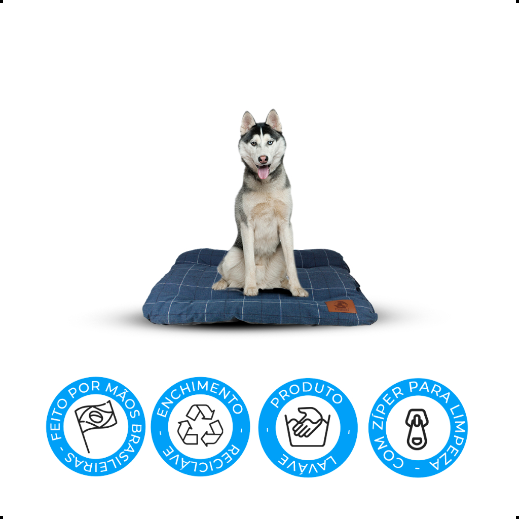 Cama Cachorro Colchonete Super Confortável Pastor Alemão Gg - Azul Com Linhas 100Cm X 80Cm Lavável