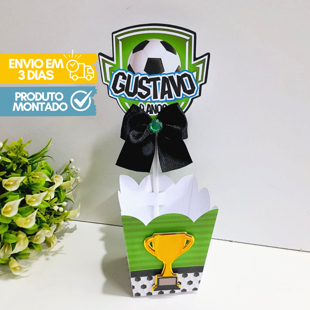 Kit Centro de mesa Personalizado com aplique 3D e laço  / Arranjo de mesa/Enfeite de mesa/ Cachepô/Lembrancinha/futebol