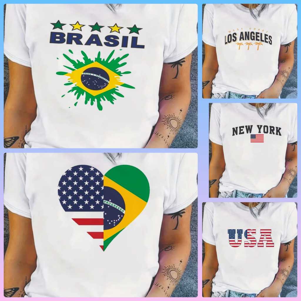 CAMISETA, TSHiRT, BABYLOOK, FEMININA USA, BRASIL, LOS ANGELES DO P, ao G2