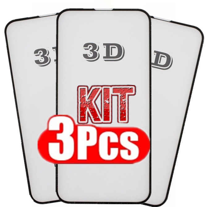 KIT Com 3 Película 3D 9D De vidro  Samsung A11 A12 A13 A14 A15 A22 A23 A24 A25 A31 A32 A33 A34 A53 A54 A71 A72 A73