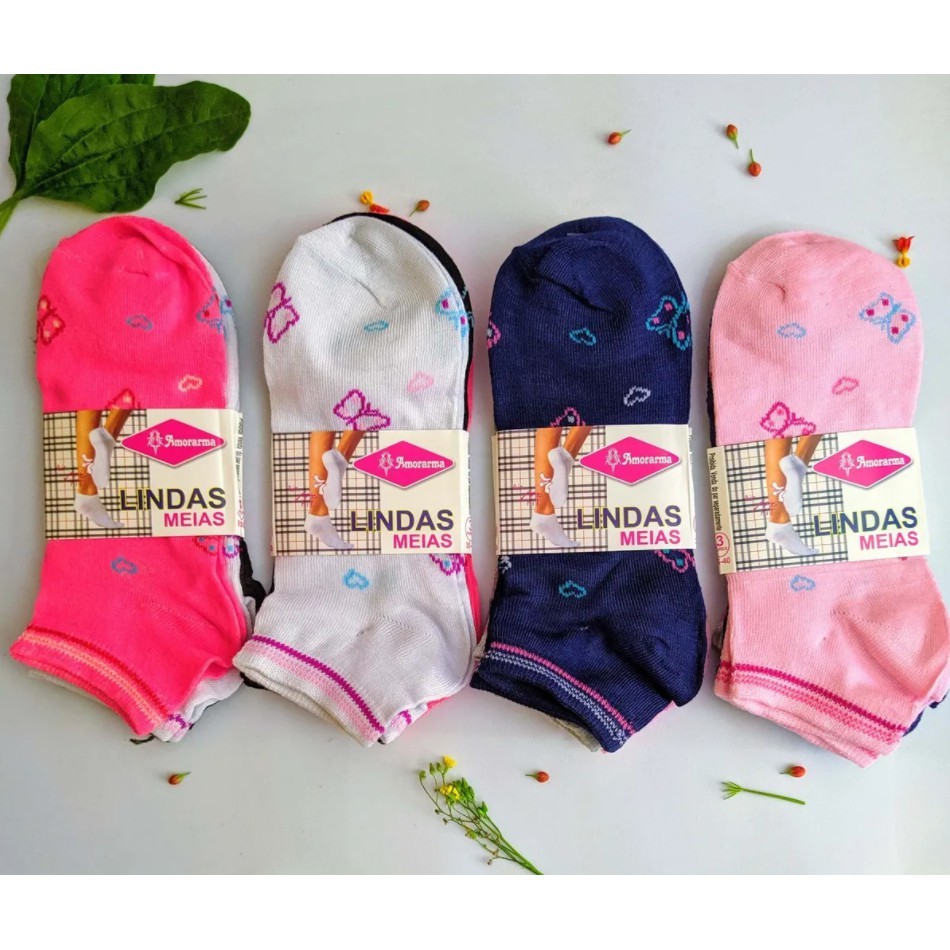 Kit 06 Pares Meias Masculina/feminina Casuais Cano Curto Soquete