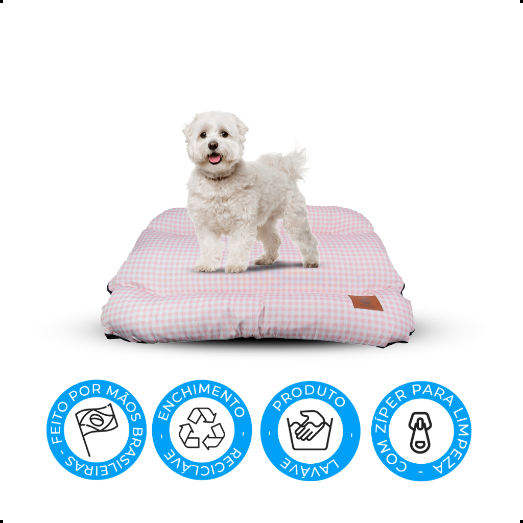 Caminha Colchonete de Cachorro E Gato Resistente Mabuu Pet - Vichy Rosa - 60x40Cm Tamanho P