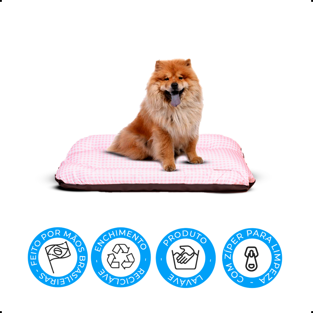 Cama Para Cachorros e Gatos Caminha Pet Vichy Rosa - 50Cm X 80Cm Tamanho G Resistente e Lavável