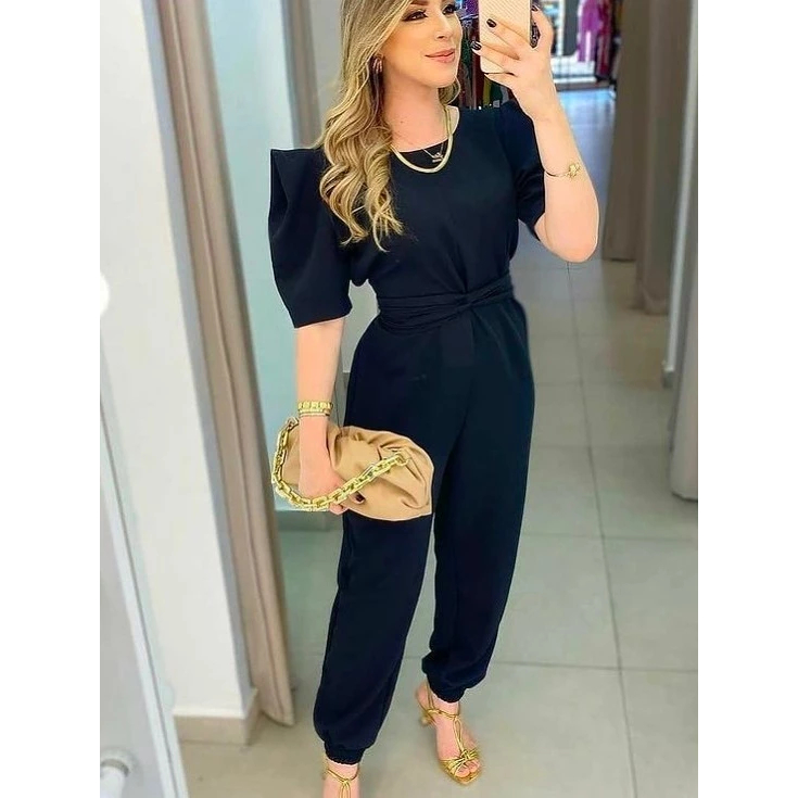 Macacão Feminino Longo Manga Princesa Duna Com Cinto Lançamento em Oferta na Shopee