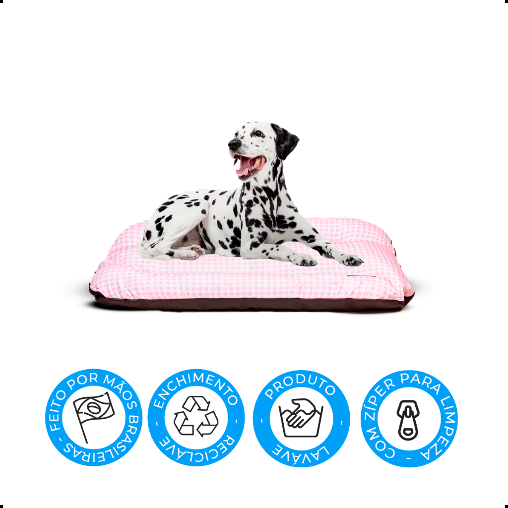 Caminha de Cachorro Mabuu Pet Vichy Rosa - Tamanho GG Colchonete Simples Pra Pets Grandes 100x80 Cm