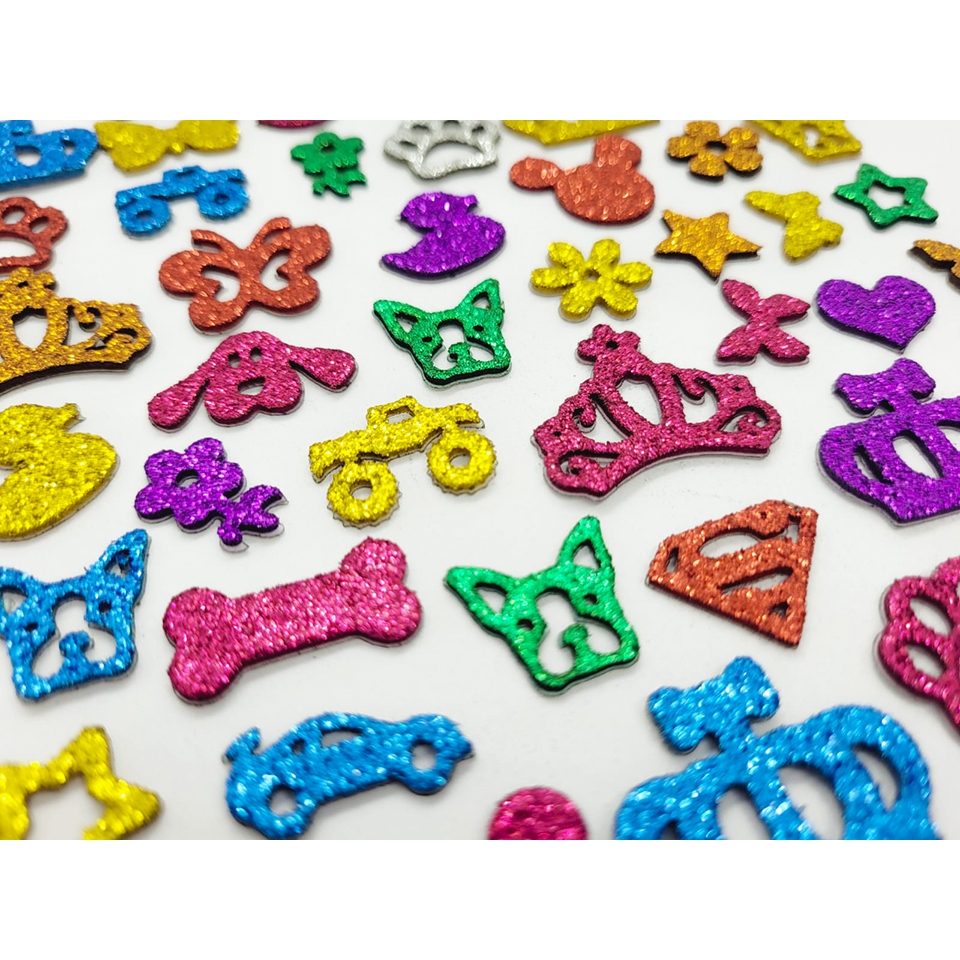 200 Adesivos Pet Piercings Lacinhos Eva Com Glitter Para Petshop Cães E Gatos Banho E Tosa