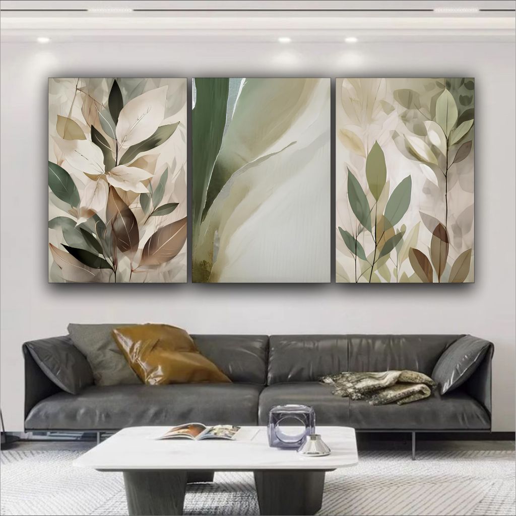 Quadro Decorativo Canvas Folha Minimalista Arte Botânica 3 PEÇAS em Oferta na Shopee