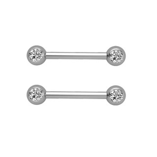 Kit2 Piercing Barra Aço Para Mamilo Formato Redonto Cristal (Rosca interna)