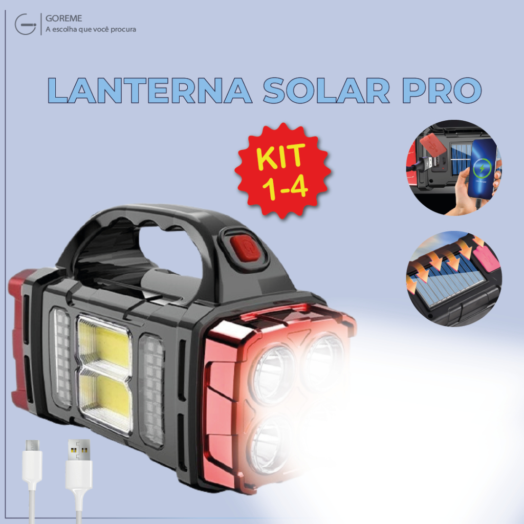 Lanterna Holofote Solar Pro Led Super Potente Recarregável com USB Luz Fria e Quente em Oferta na Shopee