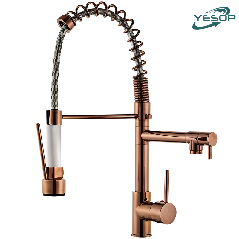 Torneira Rosa Dourada Cozinha Gourmet Luxo Brilhante Misturador Com Flexivel Bica Yesop