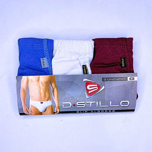 Kit 3 Cueca Slip Algodão Elástico Embutido D-Stillo 100% Algodão