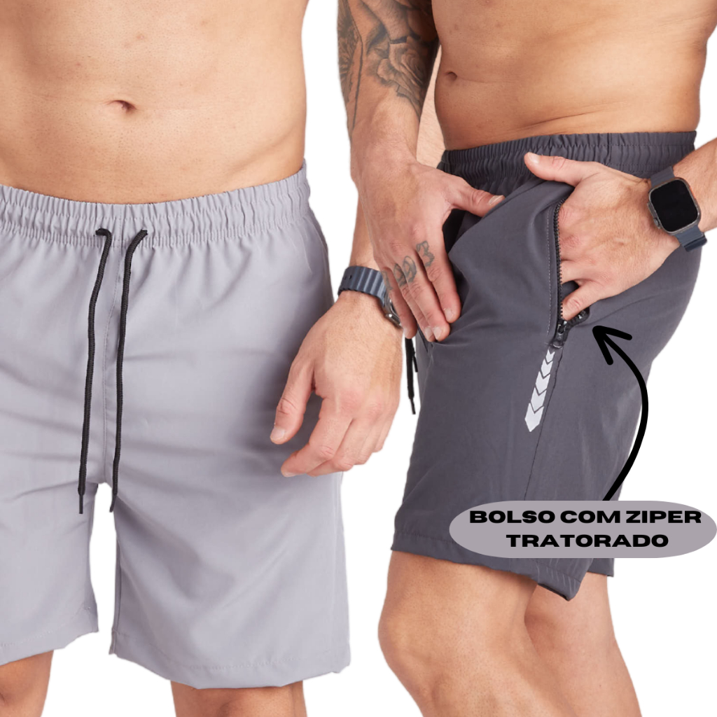 Bermuda Short Tactel Masculina Flexa Academia c/ Elastano Bolso c/ Ziper