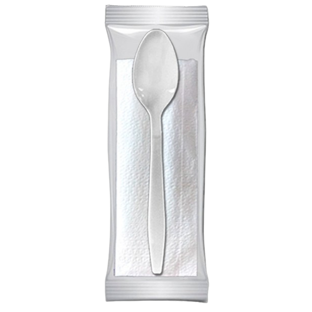Kit Colher para Refeição com Guardanapo Descartável Delivery Restaurantes