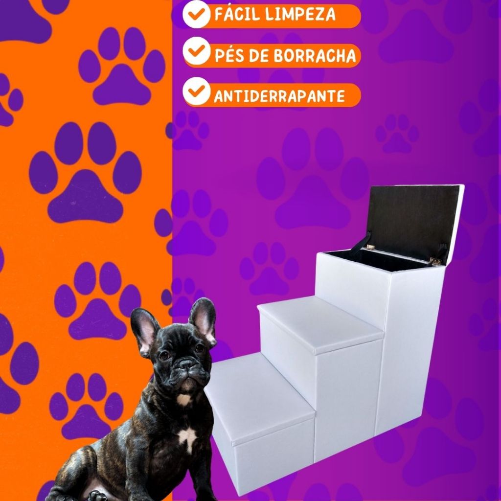 Escada pet baú 3 degraus em corino escadinha de cachorro e gato