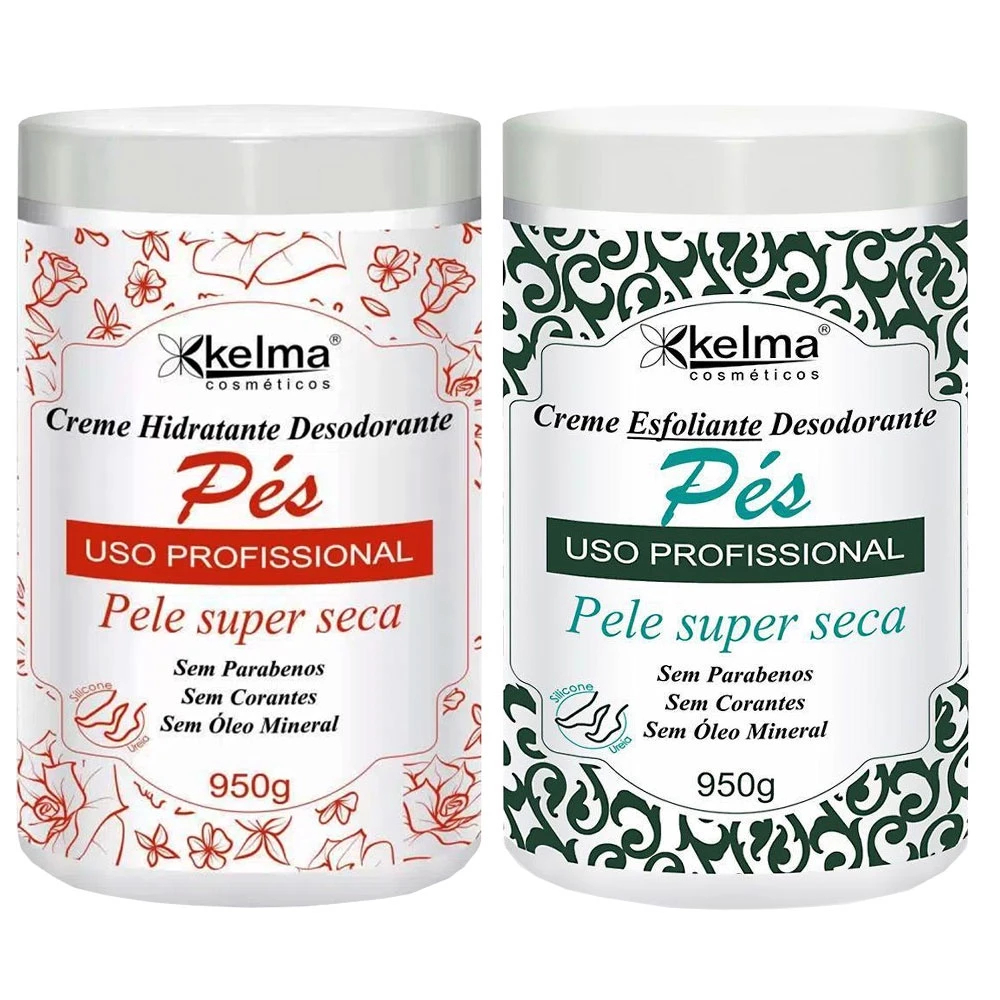 Kit C/02 Cremes Para Pés Kelma Profissional (Hidrat.+Esfoliante) - 950g