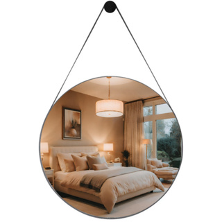 Espelho Adnet Couro Com Alça 25cm 30cm 40cm 50cm 60cm Sala Quarto Banheiro Redondo + Suporte em Oferta na Shopee