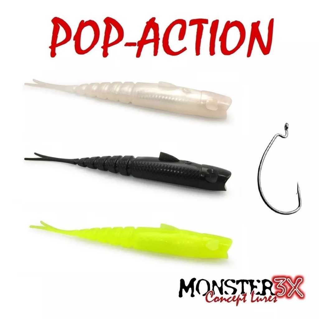 Isca Soft Monster 3x Pop Action 14cm By Maicon Bianchi 3 unidades + 1 Anzol Offset