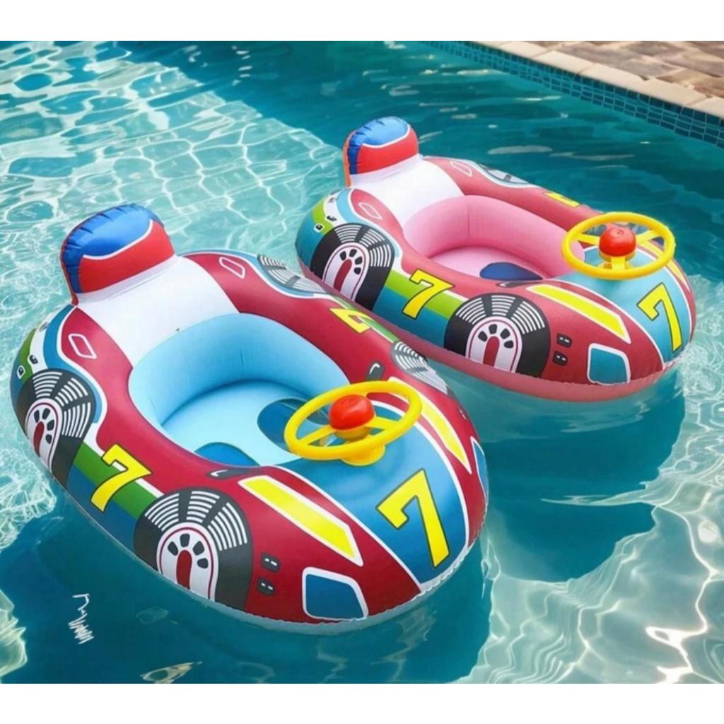 Boia Fralda Volante Infantil Carrinho Bote Inflável para Bebê Piscina com Assento Criança