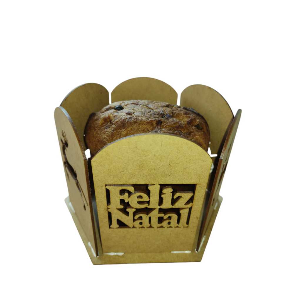 Porta Panetone Feliz Natal Em Mdf Crú  Com 2 Unidades