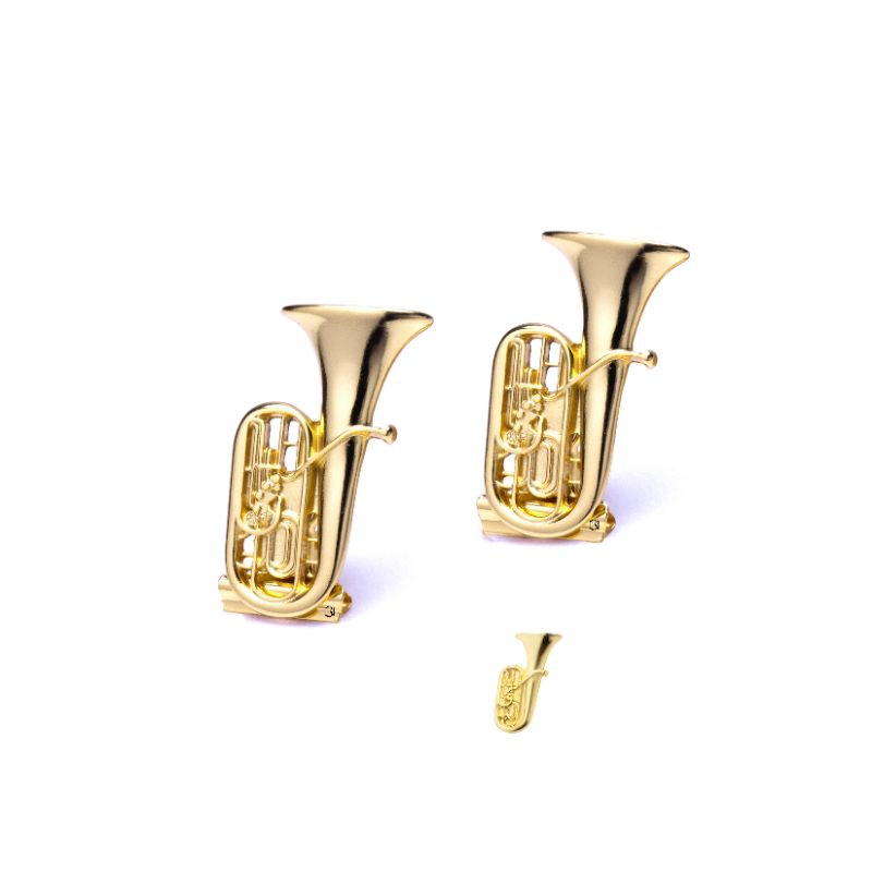 Prendedores de partituras luxo o par  modelo tuba, 1 broche minimalista tuba flash de ouro