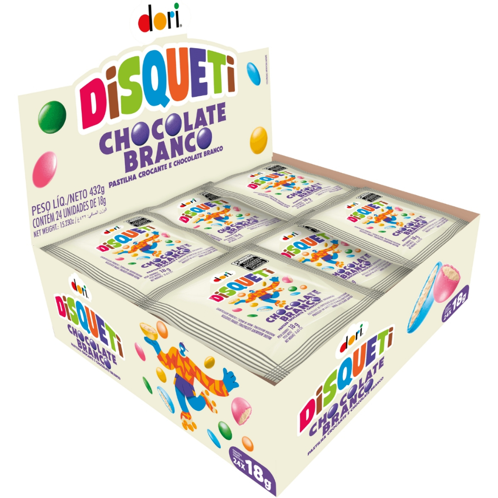 Confeito Chocolate Branco Disqueti C/24 Unidades 18g Dori