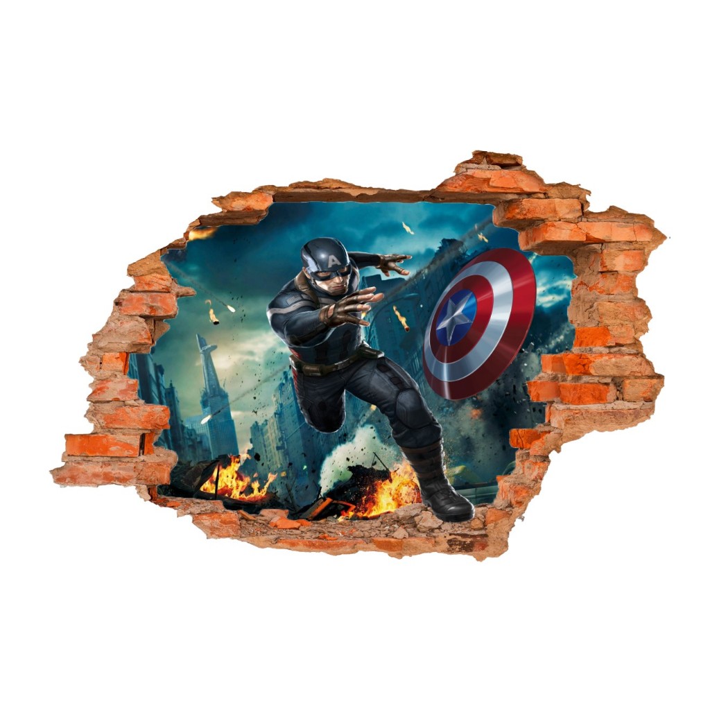 Adesivo decorativo Capitão America quebrando parede *Recorte especial
