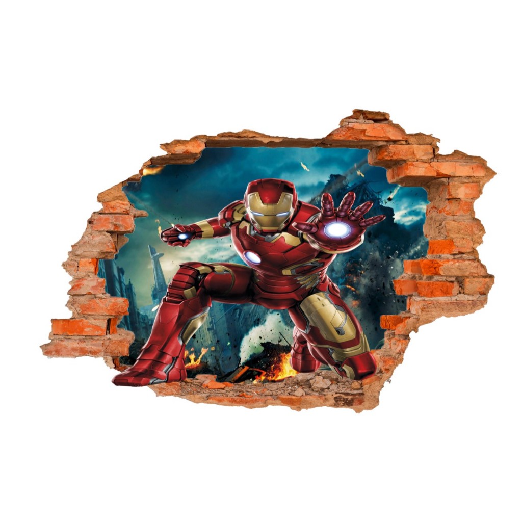 Adesivo decorativo Homem de ferro quabrando parede * Recorte especial