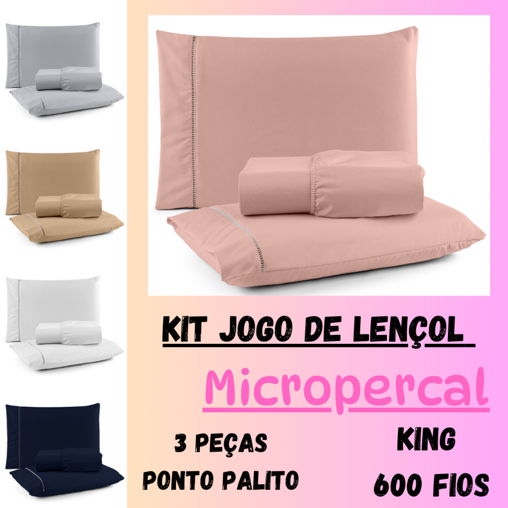 Jogo de Lençol King 3 peças 600 Fios Toque Aveludado em Oferta na Shopee