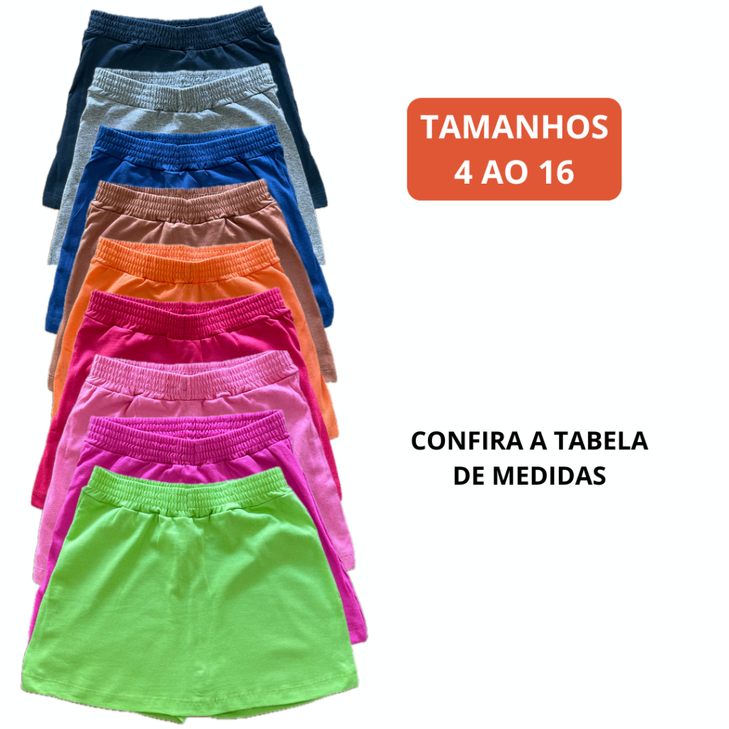 Short Saia infantil menina algodão
