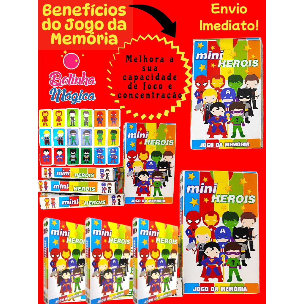Kit 10 Jogo Da Memoria Mini Heróis Infantil P/ Kit Festa Lembrancinha Aniversario Prenda Quermesse em Oferta na Shopee